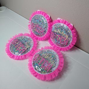 Set Of 4 Large Birthday Fun Pink Glitter Bubble Pins!!!!